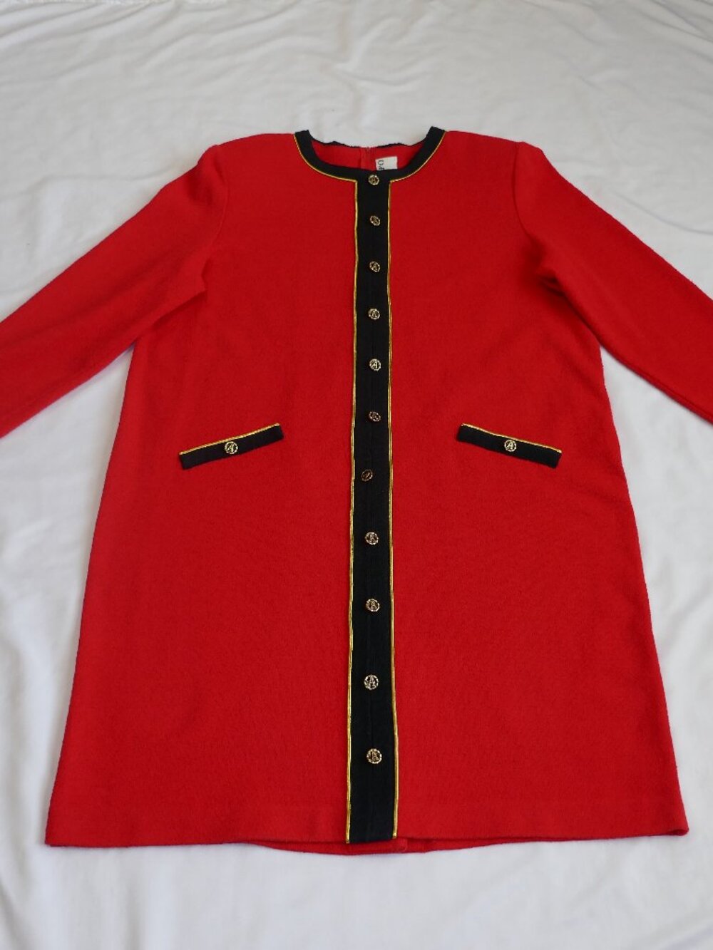 Vintage ADOLFO NEW YORK Boucle Style Long Wool Blend Cardigan Red Black Dress 18